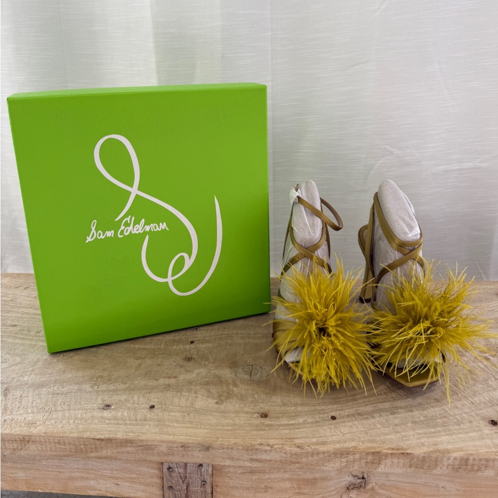 Sam Edelman Layton Feather Strappy Heels Dark Pear Statement Sandals NWT Size 5 - Picture 8 of 15